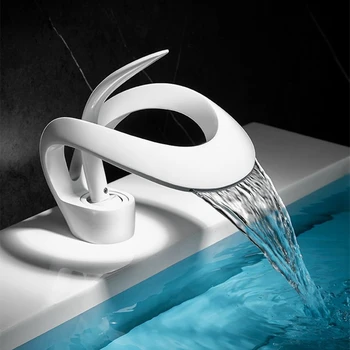 Biely Anjel Kúpeľňa Povodí Kohútiky Jeden Rukoväť Vodopád Kohútik Pevné Brass Povodí Zmiešavacie Kohútiky Luxusné Vydlabaných Dizajn Vodovodu