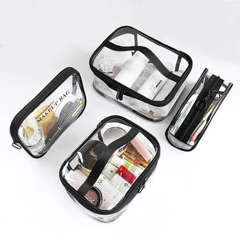 1 Ks Jasné, Transparentné Cestovné make-up Wc Wash Bag Kozmetické Puzdro z Pvc, na Zips, Taška Organizátor Puzdro Tašky pre Ženy