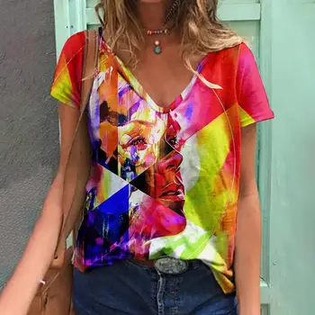 nové Voľný čas tvaru obrázok na výšku digitálna tlač žien T-shirt letné krátke rukávy módne voľné montáž žien top