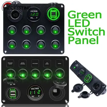 4/5/8 Gang Zelená LED Prepnúť Panel Prepínač Ovládania Pre Auto, Loď, Obytné Morských RV 12V Zásuvky USB Nabíjačky