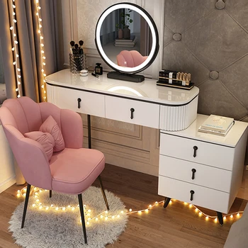 Spálňa Organizátor Make-Up Tabuľky Luxusný Biely Zrkadlo Rohu Nordic Moderné Toaletný Stolík Multifunkčné Mobilné Commode Nábytok