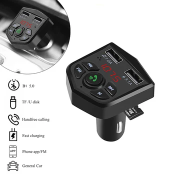 Bluetooth-kompatibilné 5.0 FM Bezdrôtová Handsfree Súprava do Auta Dual USB Nabíjačku Adaptér Audio Car MP3 Prehrávač Auto Príslušenstvo