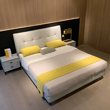 Moderné a zmluvne kožené postele 1.8 m malé rodinné advokáta lož hlavu talianskej kože, dreva manželská posteľ mäkké wrapp