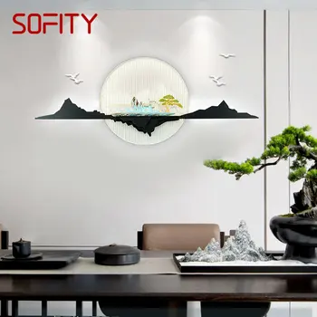 SOURA Čínsky Posteli Stenu Obraz, Lampa Creative Zen Pozadí Moderné LED, 3 Farby Sconce pre Domáce Obývacia Izba, Spálňa