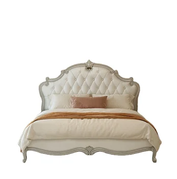 Francúzsky Luxus Čerešňového Dreva Pevné Manželská Posteľ Master King Bed Americký Krém Vietor Oka Červená, Soft Bag, Svadobné Posteľ