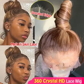 Crystal HD 360 Úplné Predné Čipky Parochne Zvýrazniť Honey Blonde Farebné Čipky Čelnej Ľudské Vlasy, Parochne Pre Trhal Rovno Ženy PREDAJ