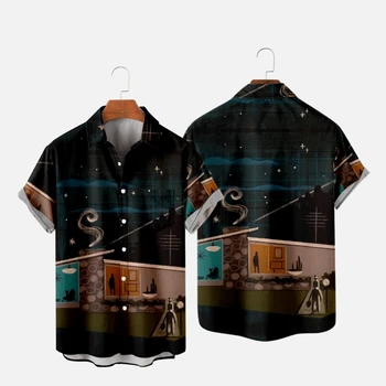 Pánske Havajské T-Shirt Hombre Fashion Tričko Retro Vzor 3D Tlač Útulný Bežné Krátky Rukáv Beach Street Mužov Top