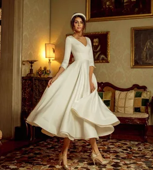 Nový Príchod Short-Line Biela Prom Šaty, Elegantné tvaru Župan de soiree Elegantné Čaj-Dĺžka Večerné Šaty Vestidos 2020 Jednoduché