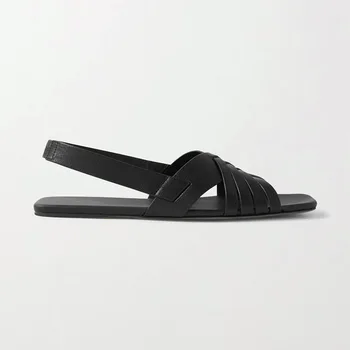 Letné kože, tkané retro móda bežné Roman topánky pláži ploché topánky sandále pre ženy