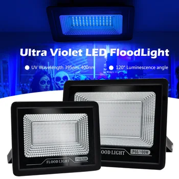 UV Flood Light Fluorescenčné Fáze Lampa 220V 50W 100W Ultrafialové LED Čierne Nepremokavé Floodlight Strany Halloween Dekorácie