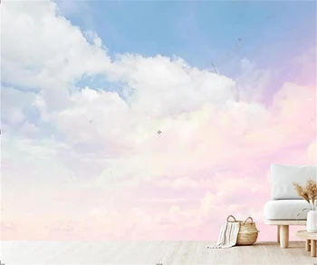 Abstraktné, farebné, modrá obloha, biele oblaky ružová mraky, mraky vlastné detskej izbe 3D nástenná maľba tapety, samolepiace tapety