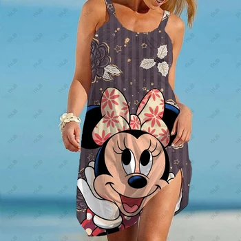 Disney Minnie Mickey Bohémsky Štýl Sexy Šaty Bežné Šaty 2022 Nové Letné Kvetina Tlače Sundresses Y2k Šaty Elegantné Pláže