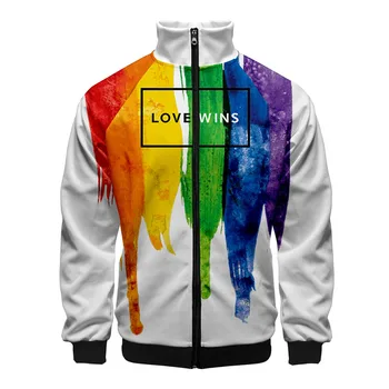 Klasické Harajuku LGBT Dúhová Vlajka Zips Bunda 3D Tlač Streetwear Oblečenie Stojan Golier Dlhý Rukáv Bundy Bežné bundy