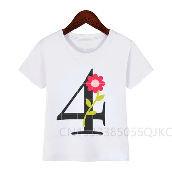 Detské Čísla 1-9 Ruže Kvet Narodeniny T-shirt Deti, Chlapci a Dievčatá Vtipné Darčeky T-shirt Dary