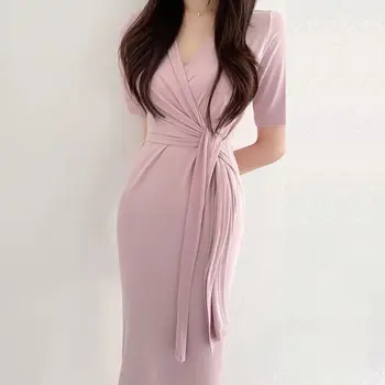Modálne Zábal Hip Sexy Šaty kórejský Módne Žena Šaty, Krátky Rukáv dámske Letné Dlhé Šaty Obväz Vestidos Elegantes Mujer
