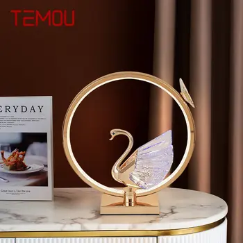 TEMOU Moderné Zlaté LED Swan, stolná Lampa Kreatívny Dizajn Stôl Light Decor Pre Domáce Obývacia Izba