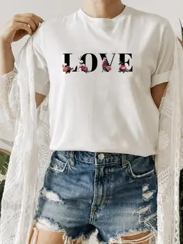Láska, List, Kvet Trend 90. rokov Ženy Letné Oblečenie Oblečenie Print T Shirt Módne O-krku Krátky Rukáv Grafické T-shirt Tee Top
