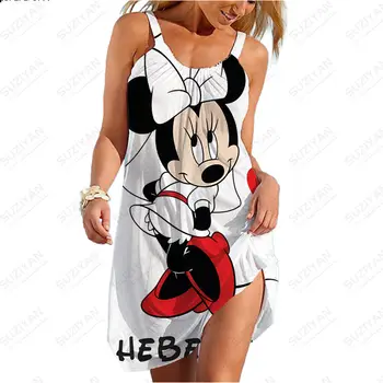 Disney Minnie Mickey Mouse 3D Tlač dámske bez Rukávov Popruh Šaty České Vintage Štýl Beachweaar Dievčenské Fashion Party Šaty