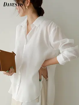 Kórejský Fashion White Šifón Tričko dámske Voľné Slim Ležérne košele a blúzky Lady Tenké Dno Tričko office oblečenie žien