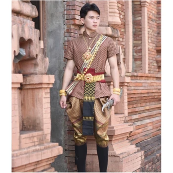 Thajský Tradičný Odev pre Mužov Fáze Výkonu Zobraziť Tričko, Nohavice Národnej Thajsko Oblečenie, Kostýmy Juhovýchodnej Ázie Oblečenie