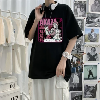Japonské Anime Démon Vrah Akaza T Shirt Zábavné Cartton Vytlačený Topy Tees Bežné Unisex Anime T-shirts Lete