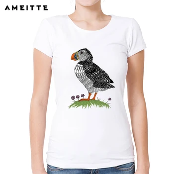 2019 AMEITTE Kawaii Art Design Puffin T Shirt Lete Harajuku Vták Tees Pre Ženy Lumbálna Bielej Tlače O-Neck t-shirt Topy