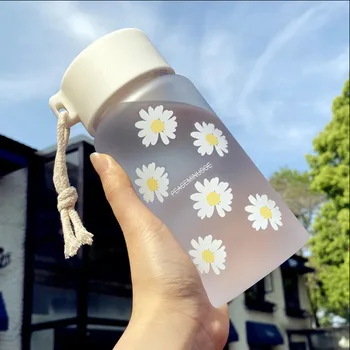 500 ml Malé Daisy Transparentné Športové Fľaše s Vodou BPA Free Tvorivé Matné Fľaša na Vodu S Prenosné Lano Cestovné Šálku Čaju