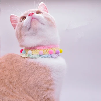 Rainbow Mačiatko Mačka Pletené Ružovej Čipky Nastaviteľné Psa Podbradníky Bandana Roztomilý Macaron Pet Krku Dekor Britishshorthair