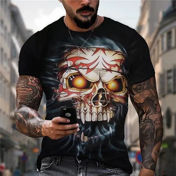 Pánske T-shirt 3D Tlač Príležitostné Športové Tričko Skull Grafické T-shirts Príliš Krátky Rukáv Punk Topy Tee Tričko Smrti Oblečenie