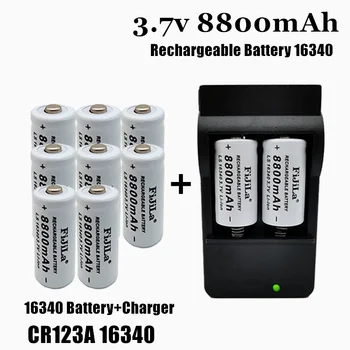 Valcové batérie 16340 Batérie CR123A 16340 Batérie 8800mAh 3,7 V Li-ion Nabíjateľnú Batériu, Nabíjačku 16340