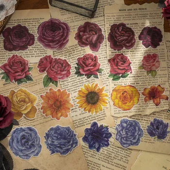 Vintage Rose Daisy Lily Veľké Kvetinové Washi Papierové Nálepky Denník DIY Dekorácie-Nálepky Album Notebook Estetické Nevyžiadanej Vestník