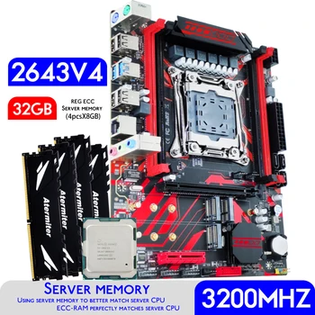 Atermiter X99 D4 Doska Set s Xeon E5 2643 V4 LGA CPU 2011-3 Procesor DDR4 32 GB ( 4 X 8 GB ) 3200MHz REG ECC RAM Pamäť