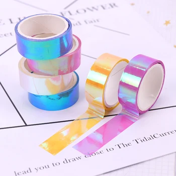 Lesk Laser Rainbow Washi Pásky na kancelárske potreby Scrapbooking Dekoratívne Samolepiace Pásky urob si sám Maskovacia Páska Školské potreby Papeleria