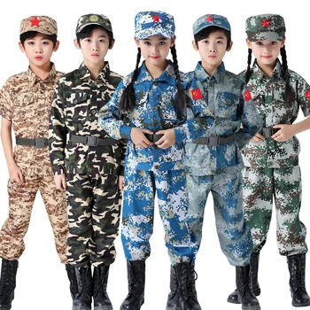 Chlapci Vojenského Výcviku Uniformy Deti Bojové Taktické Kamufláž Letný Tábor Party Kostýmy Deti Girlshalloween Armády Vyhovuje