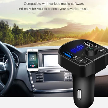 Auto Bluetooth Prehrávača Hands-free Car Kit Podporuje TF Karty, USB Flash Disk QC2.0 FM Rýchlo Duálny USB Nabíjačka, Napájací zdroj