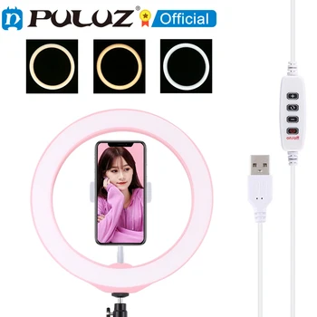 PULUZ 10 cm USB 3 Režimy Stmievateľné LED Krúžok Vlogging Selfie Fotografie, Video Svetlá a Studenej Obuvi Statív Loptu Hlavou a Telefón Svorka