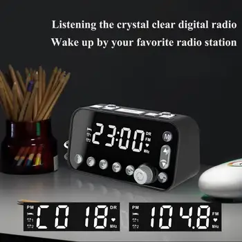 Digitálny Budík, FM Rádio Duálny USB, Nastaviteľná Hlasitosť LED Displej Časovač Spánku Bezdrôtový FM/DAB Hodiny Rádio Domov Dodávky
