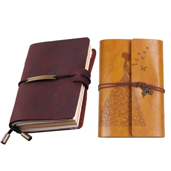 Kožené Cestovné Vestník Notebook Pre Mužov A Ženy 5.2 X 4 Cm - Red Wine & Naplniteľné Notebook Časopisoch,A6 Kožené Viazaný Cestovný