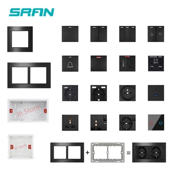SRAN A9 black Series Hliníkovej zliatiny panel,Light switch eú francúzsky sieťovej zásuvky usb tv rj45 modul DIY,vhodné pre 86 štvorcových box