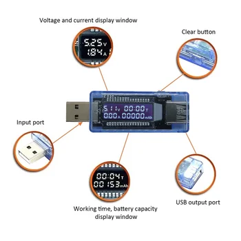 USB Displeja Napätie a Ammeter 3-9V Napätie 0-3A Súčasné Mobilné Moc Tester Kapacita Batérie Tester V20