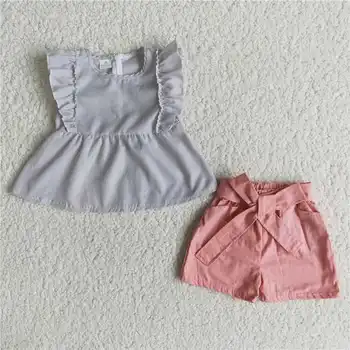 D3-1 Lete Dievčatá Tkané Prúžok bez Rukávov Čipky Hore Ružové Šortky Boutique Oblečenie Pre baby dievča oblečenie, módne ležérne oblečenie