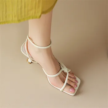 2023 Letné Sandále, Topánky pre Ženy Štvorcové Prst Vysoké Podpätky Sandále francúzsky Jednoduché Otvorené Prst Ženy Sandále na Vysokom Opätku Zapatos Mujer