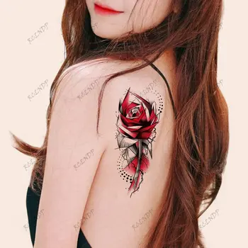 Nepremokavé Dočasné Tetovanie Nálepky Sexy Ruže Kvet Flash Tetovanie Falošné Body Art Tatto Na Hrudi Rameno Zadnej Nohy Pás Pre Dievčatá, Ženy,