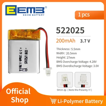 EEMB 522025 3,7 V Batéria 200mAh Nabíjateľná Lítium-Polymérová Batéria Pre Dashcam,Blesk,Bluetooth, Reproduktor, GPS,Fotoaparát