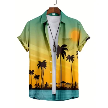 3D pánske Košele s Krátkym Rukávom Coconut Tree Tlač Topy Hawaiian Dovolenka Tričká Unisex Móda Letné Tee Bežné Nadrozmerné Oblečenie