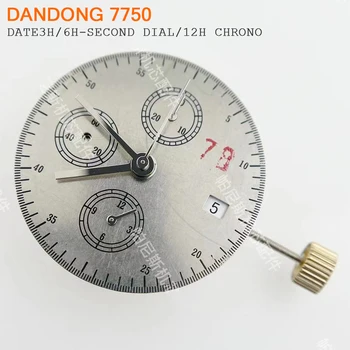 Nové Dandong 7750 Chronograf Pohyb Dátum 3H Multifunkčné 6H Sekundy/Chronograf 12H Úprava Automatické Hodinky Mechanizmus