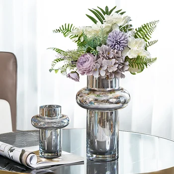 Európska Strieborná Kvetinové Vázy Jedálenský Stôl Dekorácie Kvet Fľaša Elektrolyticky Pokrývajú Sklo Hydroponics Domov Ozdoby Rastlín Váza