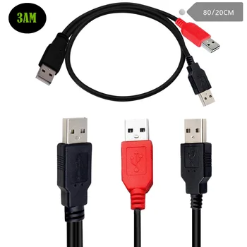 2 v 1, USB 2.0 A samec na 3A Muž Y rozdeľovací kábel 80/20 CM
