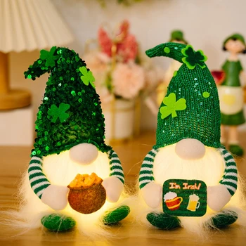 St Patrick ' s Day Gnome Led Svetlo, Až Írsky Trpaslíci Svetelný Saint Patrick Zelená Ďatelina Anonymný Bábika Prívesok Domáce Dekorácie