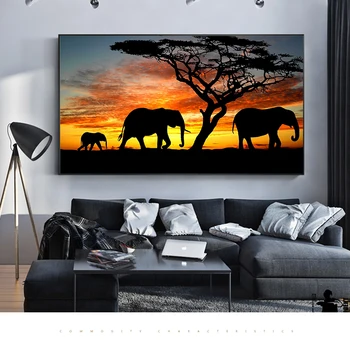 Afrika Slon, Maliarske Plátna Maľovanie obrazov na Stenu pre Obývacia Izba západ Slnka Plagáty a Vytlačí Umenie Zvierat Domova